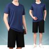 Traje deportivo para hombres de mediana edad Camiseta de manga corta de seda de hielo de secado rápido para hombre Verano para papá Cuello redondo Casual Conjunto delgado de dos piezas