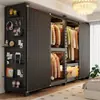 Perchero Abierto Puerta Corredera Estante de Acero Armario Dormitorio Hogar Gabinete de Metal Montaje Sencillo Estante de Almacenamiento de Piso