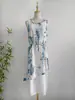 Vestido Saia de Concha Tingido de Azul Tie-Dye de Yunnan Falso Duas Peças Vestido de Retalhos com Recorte Saia Longa de Renda Vestido de Viagem