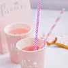 Plato de Papel Rayado Rosa para Niña Plato de Cena Vaso de Papel Servilleta Vajilla Cuerda para Globos Juego de Banderines Decoración para Fiesta de Cumpleaños