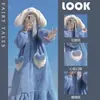 [Súper Descuento] pijama mujer otoño e invierno forro polar de coral largo caricatura bata nocturna mujer linda estudiante con capucha traje de camisón