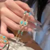 Nuevo Pulsera de Cuentas Turquesa Imitación Estilo Chino Antiguo Pulsera de Flor de Metal Apilada Joyería de Moda Versátil para Mujer