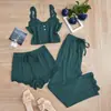 Conjunto de Pijama Feminino Europeu e Americano Transfronteiriço Novo, com Renda, Calça Longa e Curta, Peça Externa Feminina, Conjunto de Três Peças Slim Fit para Mulheres
