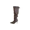 Botas de plataforma anchas de metal con hebilla estilo europeo y americano, botas altas de tacón alto
