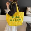 Bolsa de Lona Estilo Coreano Nova Grande Capacidade Ombro Único Bolsa Tote com Letras Ins Simples Casual Roupa de Trabalho Sacola de Compras Bolsa Feminina