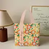 Bolso de lona color naranja suave estilo coreano, bolso tote de gran capacidad con estampado floral, bolso de hombro ligero para estudiantes y para el día a día