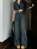 Jeans de trabajo estilo americano con pierna curva para mujer, nueva colección primavera/otoño, talla grande, tiro alto, corte holgado, pantalón largo de pierna ancha, adecuado para figuras tipo pera