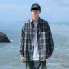 Camisa a cuadros de manga larga estilo retro americano de moda para hombres y mujeres, estilo callejero de primavera y otoño, corte holgado, camisa casual/cárdigan estilo Hong Kong para parejas