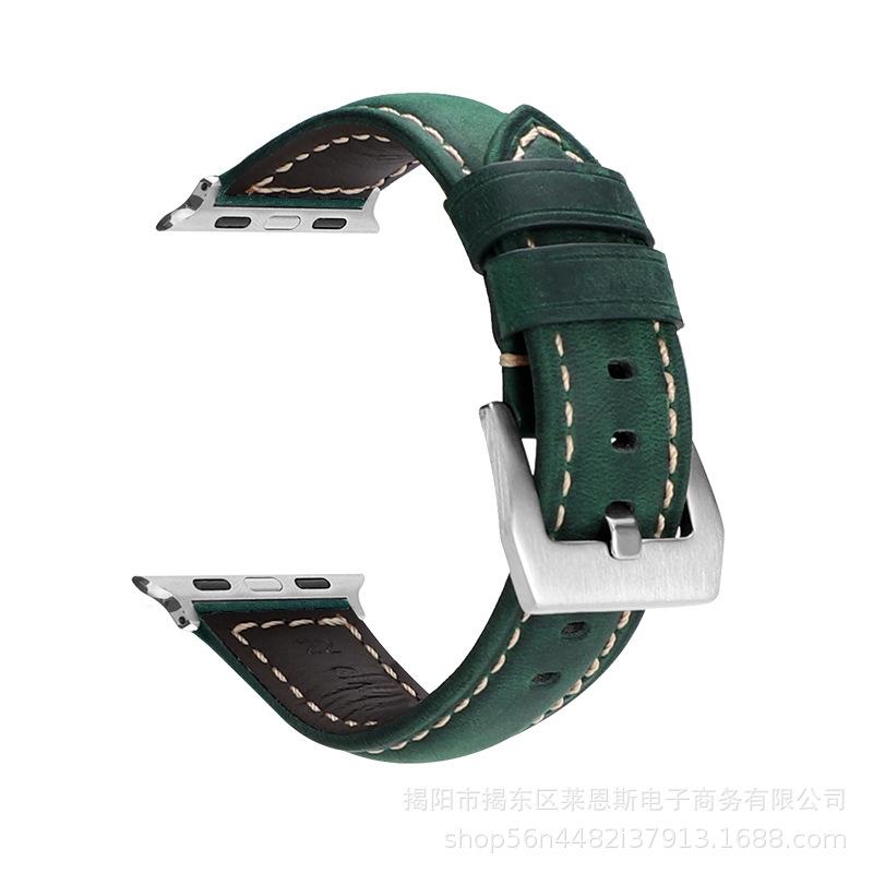 疯马皮墨绿色-银扣