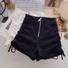 Shorts de Primavera para Mujer 2024 Nuevos Pantalones Adelgazantes de Cintura Alta y Pierna Ancha Moda Línea A Cordón Cremallera Pantalones Cortos Sexy