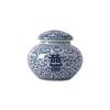 Vaso de Porcelana Azul e Branco de Jingdezhen Novo Vaso Antigo Chinês Porcelana Feita à Mão Pote Armazenador com Palavra Feliz Ornamentos de Estante Antiga para Sala de Estar