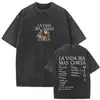 Camiseta Gráfica Lavada Vintage Rapper Milo J La Vida Era Mas Corta para Hombres y Mujeres