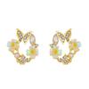 Pendientes de estilo francés ligeros de lujo con forma de flor de diamante cuadrado, estilo femenino, estilo europeo y americano, personalidad, temperamento, pequeños pendientes de flor de azúcar cuadrados, moda