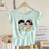 Conjunto de Shorts con Personajes de Dibujos Animados para Niñas, Estilo Delgado de Verano, Pijama para Niños Medianos y Grandes, Ropa de Casa de Manga Corta con Aire Acondicionado, Conjunto de Dos Piezas