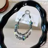 Cordón de Teléfono de Cadena Doble con Cristales y Cuentas Doradas con Efecto Cielo Estrellado Degradado, Cadena para Muñeca Antiperdida, Llavero y Accesorio para Bolso