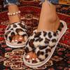 Estampa de leopardo Cruz Pele Biqueira aberta Cross-Border Furry Outono e Inverno Pantufas femininas peludas Pantufas quentes Pantufas de pele para casa