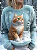 Sudadera de Manga Larga con Cuello Redondo, Corte Ajustado, Estampado Digital con Elementos Navideños Transfronterizos, 250g Franela, Nuevo 2025