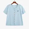 Top casual bordado versátil para mujer de talla grande, estilo verano 2026, cárdigan de punto suelto de manga corta para mujeres de talla grande 23935