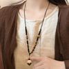 Guofeng Zen ~ Contas de madeira de estilo antigo Jade branco Bodhi Colar feminino novo estilo chinês retrô nicho design longa corrente de lã