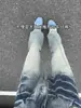 Jeans Curvos con Patrón de Rayo Azul Cleanfit para Hombre, Pantalones con Estilo High Street de Otoño, Pantalones Rectos Ligeramente Acampanados Estilo Americano