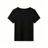 Camiseta de manga corta, color liso, cuello en V, corte ajustado, hombros bien definidos, top fino, ropa interior de verano, cómoda, elegante, rejuvenecedora, camiseta básica, mujer