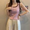 Verão Costura em Cores Contrastantes Camisole Curto Hot Girl Design Cintura Alta Slim Versátil Top Sem Mangas para Mulheres