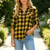 Camisa a Cuadros para Mujer de Estilo Nuevo Transfronterizo Europeo y Americano, Manga Larga, Cuello Solapa, Casual, Holgada, con Bolsillo, Top, Ropa de Abrigo