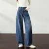 Jeans de perna curva para mulheres, novo estilo outono 2026, calças pantalona petite, modelador, folgadas, cintura alta, corte justo, calças banana cropped