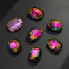 Gordo Retangular Canto Arredondado Colorido Super Brilhante Vidro Furo para Pendurar Contas de Cristal Feito à Mão DIY Colar Pulseira Joia Pingente