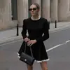 Vestido com Ponto de Renda Feminino Europeu e Americano Outono e Inverno Retrô Elegante Doce Vestido Princesa Linha A Manga Longa Saia Curta Moda Transfronteiriça