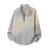 Roupa Masculina Muqiu Camiseta de Manga Longa com Zíper Parcial e Gola Alta em Waffle Moletom Solto Masculino para Trabalho e Esportes