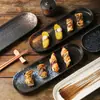 Prato de cerâmica estilo japonês transfronteiriço Prato retangular ocidental Prato plano longo oval Prato de assar Utensílios de mesa Prato de sushi japonês comercial