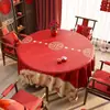 Toalha de Mesa Redonda Festiva, Sem Lavagem, Impermeável, à Prova de Óleo, Toalha de Mesa Vermelha para Decoração de Casamento, Toalha de Mesa para Mesa de Centro com Atmosfera de Ano Novo
