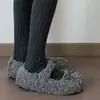 Zapatos planos de pelo estilo hada para mujer, nuevo calzado de exterior para otoño/invierno, con lazo, forrados de felpa para abrigar, zapatos de algodón con forma de frijol, zuecos