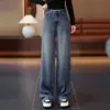 Jeans de pierna ancha estilo vintage para mujer, con cintura alta, caída fluida, corte recto holgado y diseño hasta el suelo que crea un efecto adelgazante y es versátil para varios atuendos.