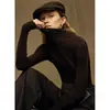 Camisa Básica de Tricô Seamless Peça Única 120S140S Lavável Lã 160S Gola Alta Meia Outono e Inverno