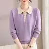 Suéter de punto de manga larga de otoño con cuello camisero para madres, nuevo estilo otoño e invierno 2026, suéter suave de alta elasticidad para mujeres de mediana edad