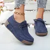 Comércio Exterior Europeu e Americano Tamanho Grande Moderno Sapatos Casuais de Solado Grosso para Mulheres Novo Cobertos com Tecido Bico Redondo Cadarço Slip-Ons Transfronteiriço