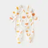 Macacão Bebê Classe a de Algodão Puro com Amarração, Macacão para Recém-Nascido com Coberturas para Mãos e Pés, Costura Fluorescente Roupa Íntima para Recém-Nascido