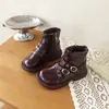 Botas de Cuero para Niñas Otoño Invierno Estilo Británico Retro Botas de Caballero Botines Cortos Martin para Niños Botas de Media Caña para Niña Botas Individuales con Estilo