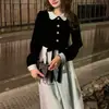Vestido de Bloques de Color Patchwork con Cuello de Muñeco Estilo Temperamento para Mujer Otoño Lazo Vestido Pequeño Formal Falda Larga Línea A Transfronterizo