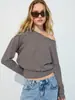 Bestseller transfronterizo europeo y americano: Camiseta de rayas de manga larga con hombros descubiertos, estilo casual y relajado, top básico versátil y favorecedor