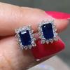 Pendientes de cristal Cao Shi con forma de cubo de azúcar, estilo europeo y americano, con zafiro y circonita rectangulares, con borde superbrillante.