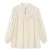 Nova Blusa Feminina Elegante Estilo Chinês, Tendência Novo Design com Renda Solúvel em Água Design de Ombro Nu Top N7039