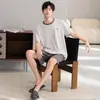 Pijama Nuevo para Hombre, Color Sólido de Modal, Mangas Cortas y Shorts, Fresco, Cuello Redondo, Pulóver Delgado, Sencillo, Casual, Ropa para el Hogar