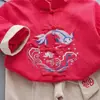 Ropa para Niños Niños, Conjunto Estilo Chino, Conjunto Casual de Dos Piezas Bordado con Botones Redondos de Manga Larga para Niños, Venta Directa