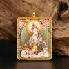 Collar Thangka Pintura Colgante Thangka Tara Amarillo-Verde Buda de Vidas Pasadas Amuleto Caja Gawa Colección de Coches