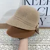 Sombrero de Punto Estilo Coreano con Lazo para Mujer Ala Ancha Hace que la Cara Parezca Más Pequeña Sombrero de Pescador Tejido Cálido y Moderno para Otoño e Invierno Sombrero de Cubo Versátil