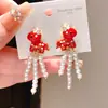 Pendientes de Borla de Caballo Gota de Aceite Perla Imitación Aguja de Plata Pendientes de Personalidad Infantil Lindos de Dibujos Animados Pendientes de Nicho de Gama Alta
