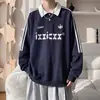 2026 marca de moda franja lateral bordado de letras top holgado tejido gofrado color deportivo en bloques sudadera con cuello camisero al por mayor
